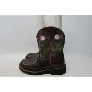 Ariat Fatbaby Womens Sz 7.5 B Brown Camo Leather Stockman Cowboy Western Boots
